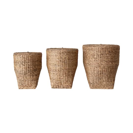 Natural Handwoven Water Hyacinth Laundry Basket Set with Lids
